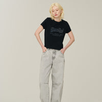 W Vintage Logo Crop T-Shirt - Black