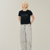 W Vintage Logo Crop T-Shirt - Black