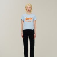 W Vintage Logo Crop T-Shirt - Grey/Blue
