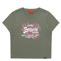 W Vintage Art Crop T-Shirt - Khaki