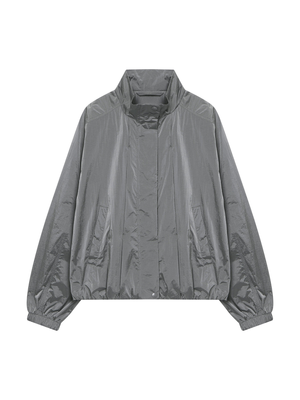 Glossy Nylon Zip-Up Jacket