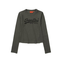 W Crop Vintage Big Logo Long Sleeve - D/Grey