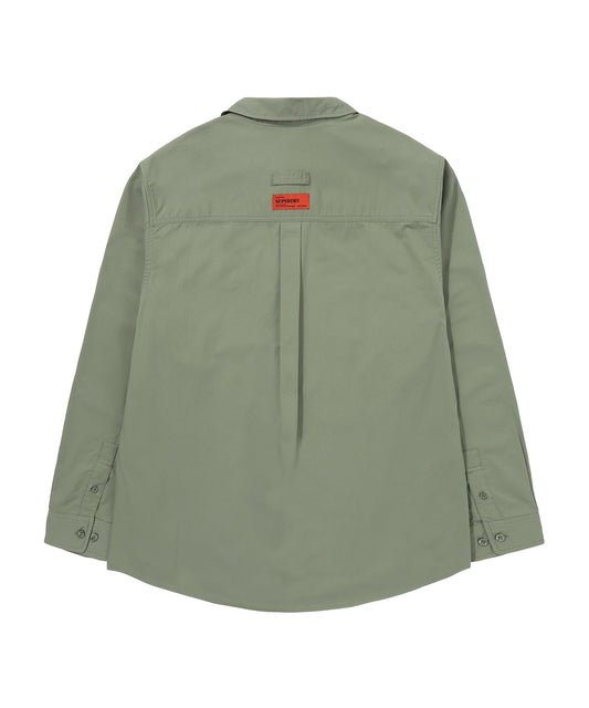 Contrast Stitch Work Pocket Shirt - Khaki Green
