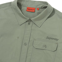 Contrast Stitch Work Pocket Shirt - Khaki Green