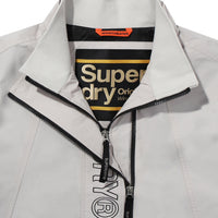 High Neck Windbreaker Jacket - Grey/Beige