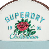 Flower Mesh Trucker Ball Cap - Blue