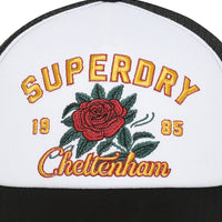 Flower Mesh Trucker Ball Cap - Black