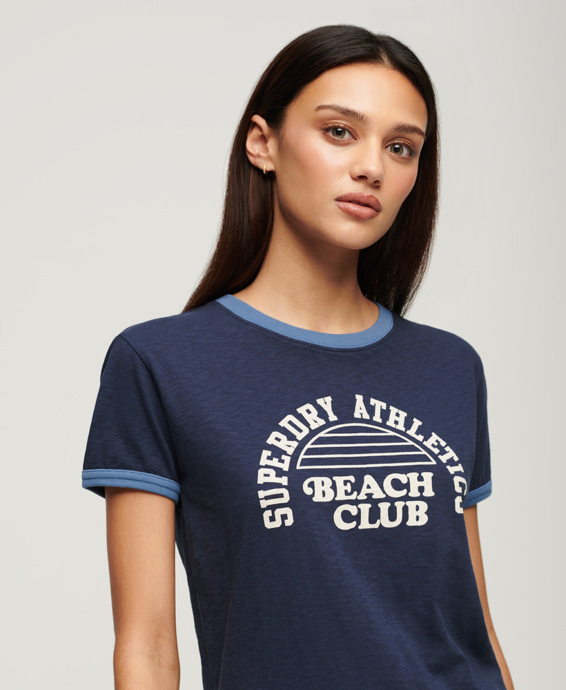 Beach Graphic Fitted Ringer T-Shirt - Richest Navy
