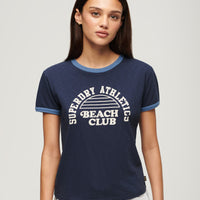 Beach Graphic Fitted Ringer T-Shirt - Richest Navy