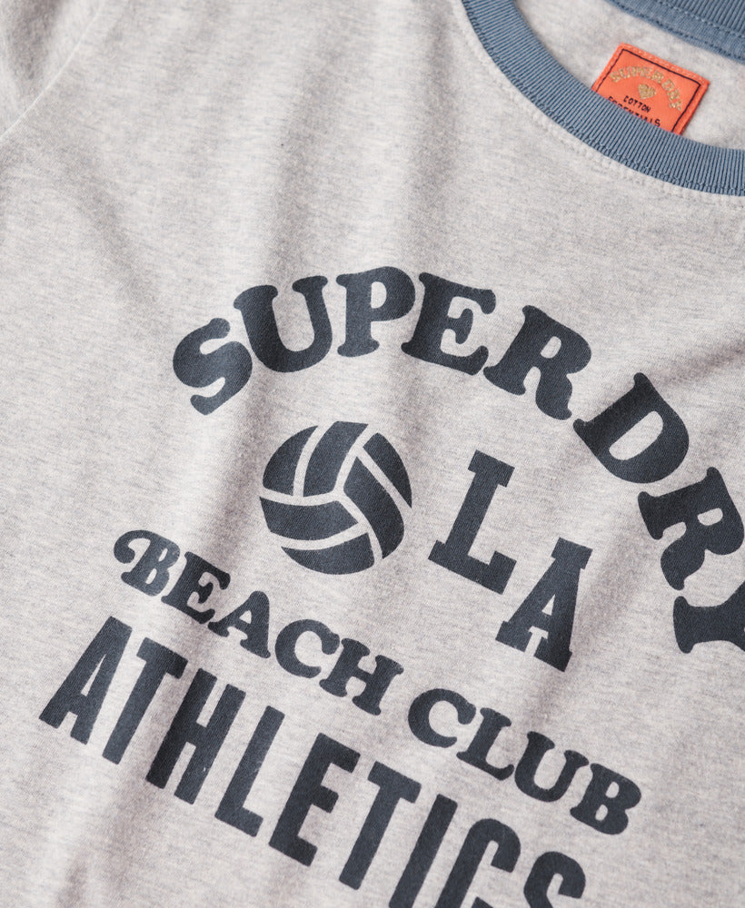 Beach Graphic Fitted Ringer T-Shirt - Grey Marl