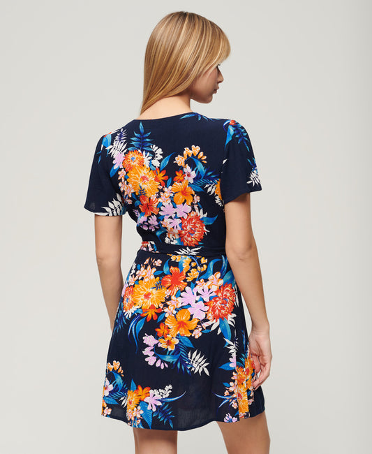 Printed Mini Wrap Dress - Anemore Navy