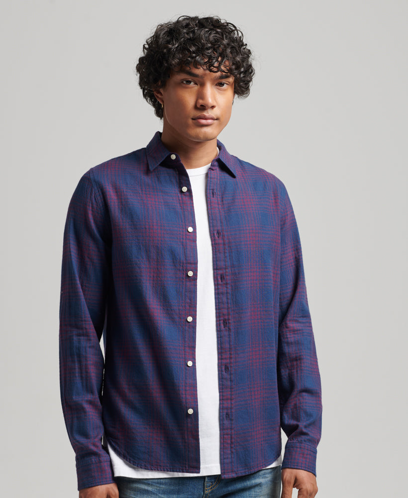 blue and purple plaid shirt