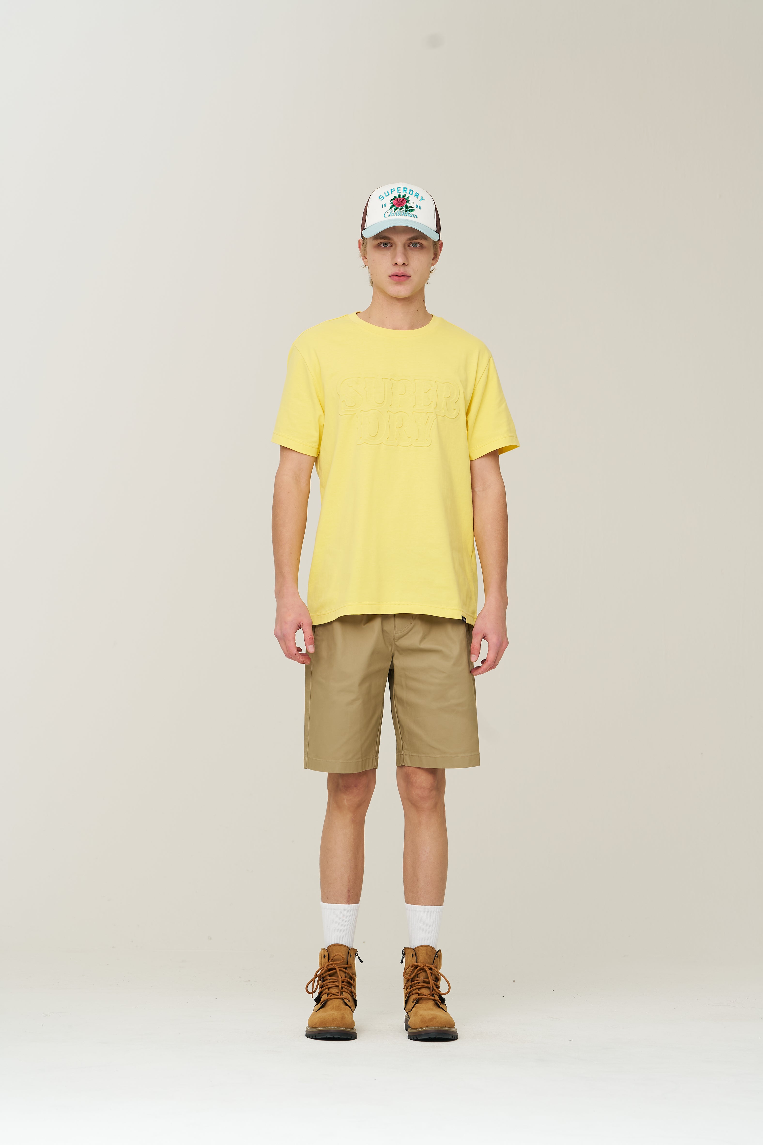 Label Cotton Chino Shorts - D/Beige