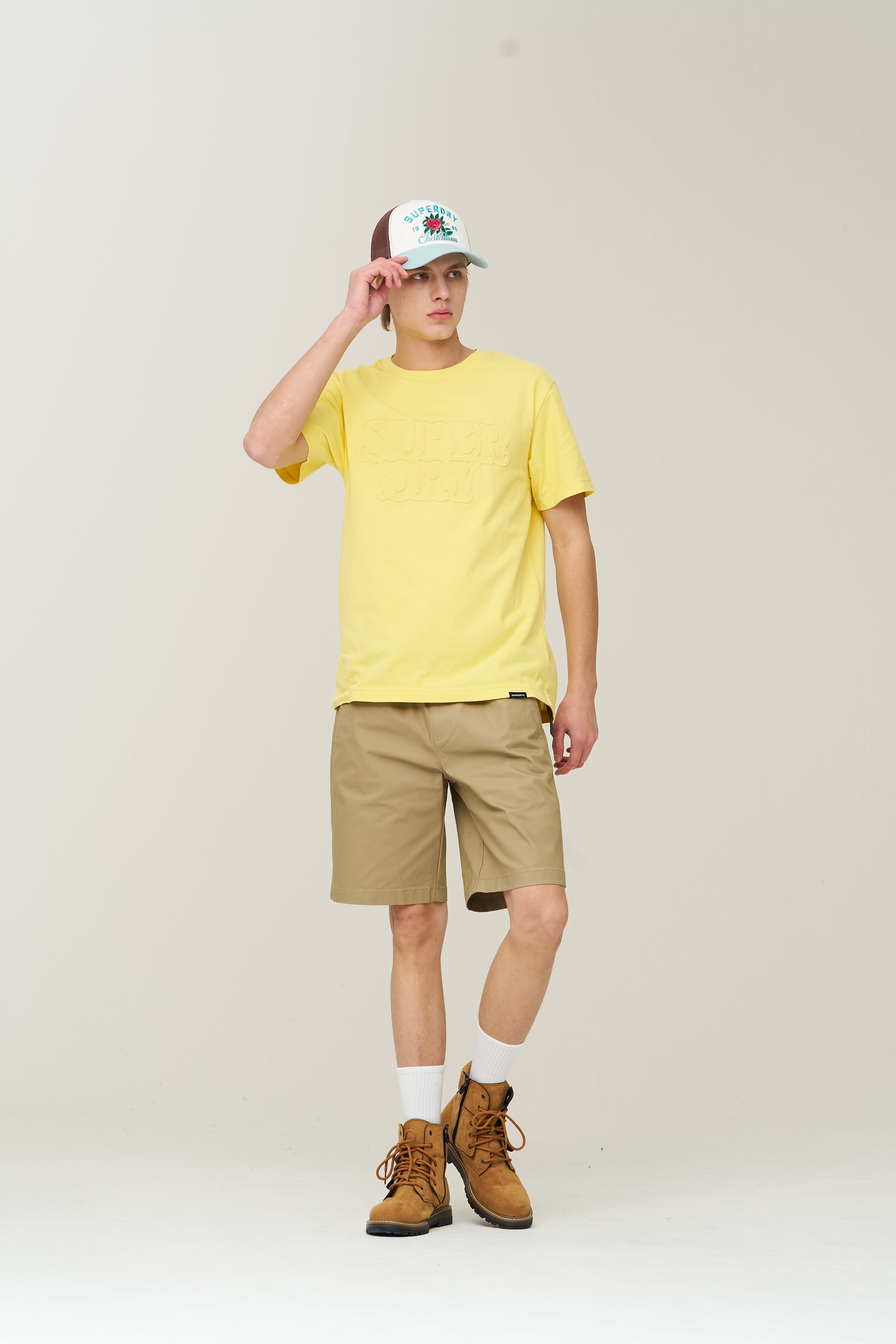 Label Cotton Chino Shorts - D/Beige