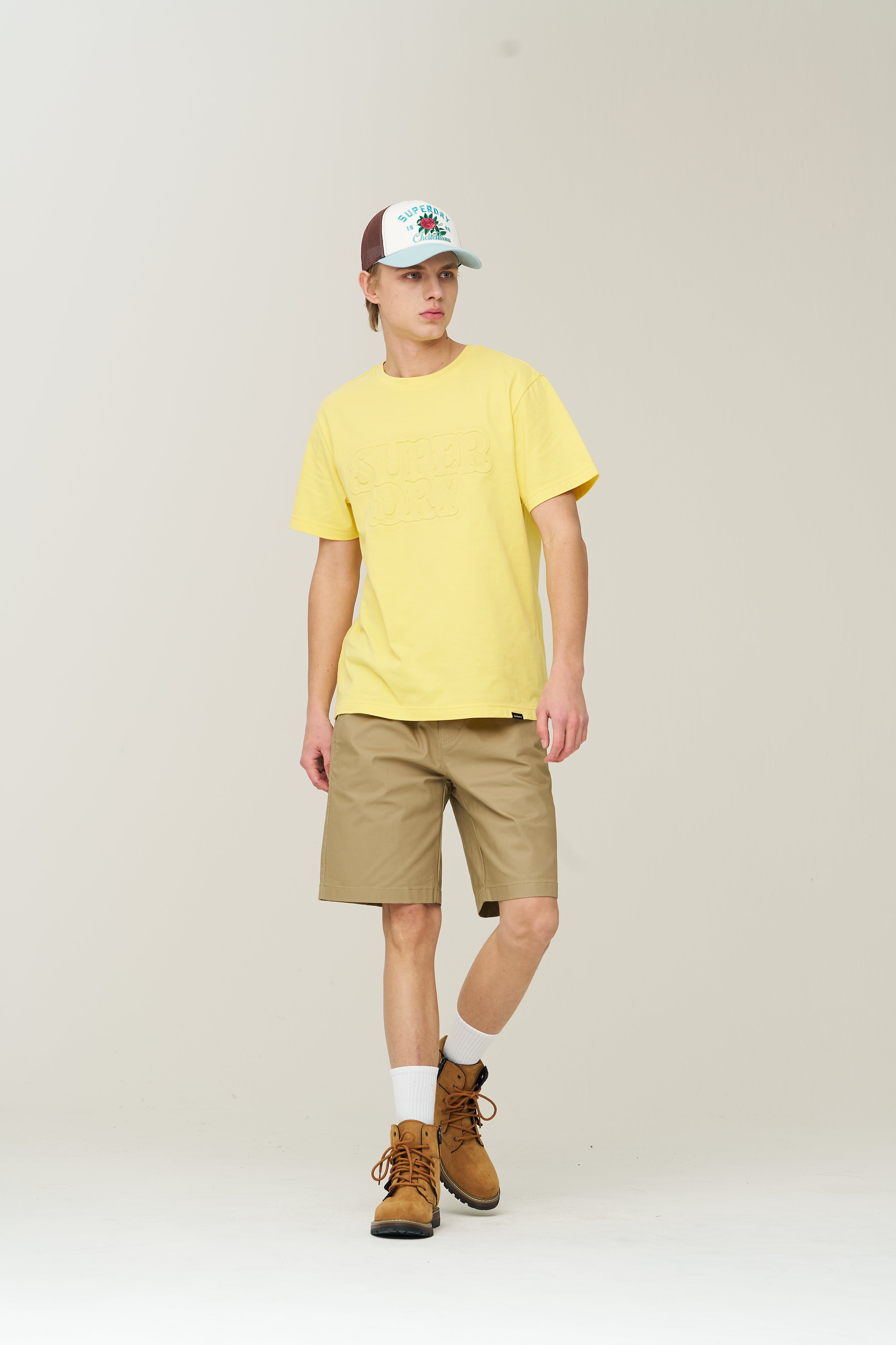 Label Cotton Chino Shorts - D/Beige