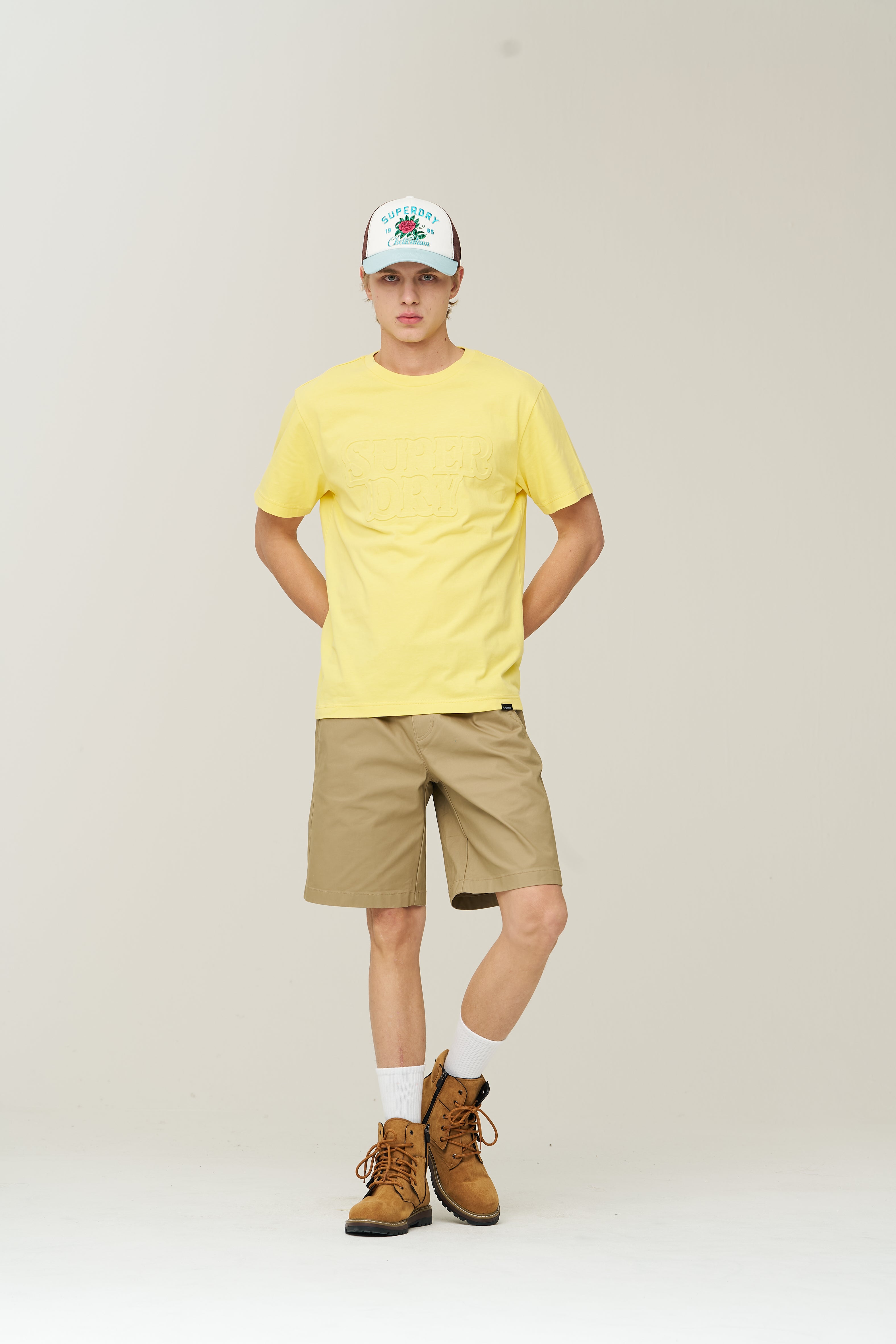 Label Cotton Chino Shorts - D/Beige