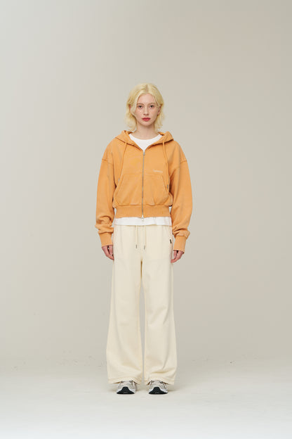 W Vintage Washed Crop Zip-Up Hoodies