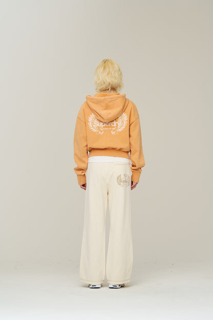 W Vintage Washed Crop Zip-Up Hoodies