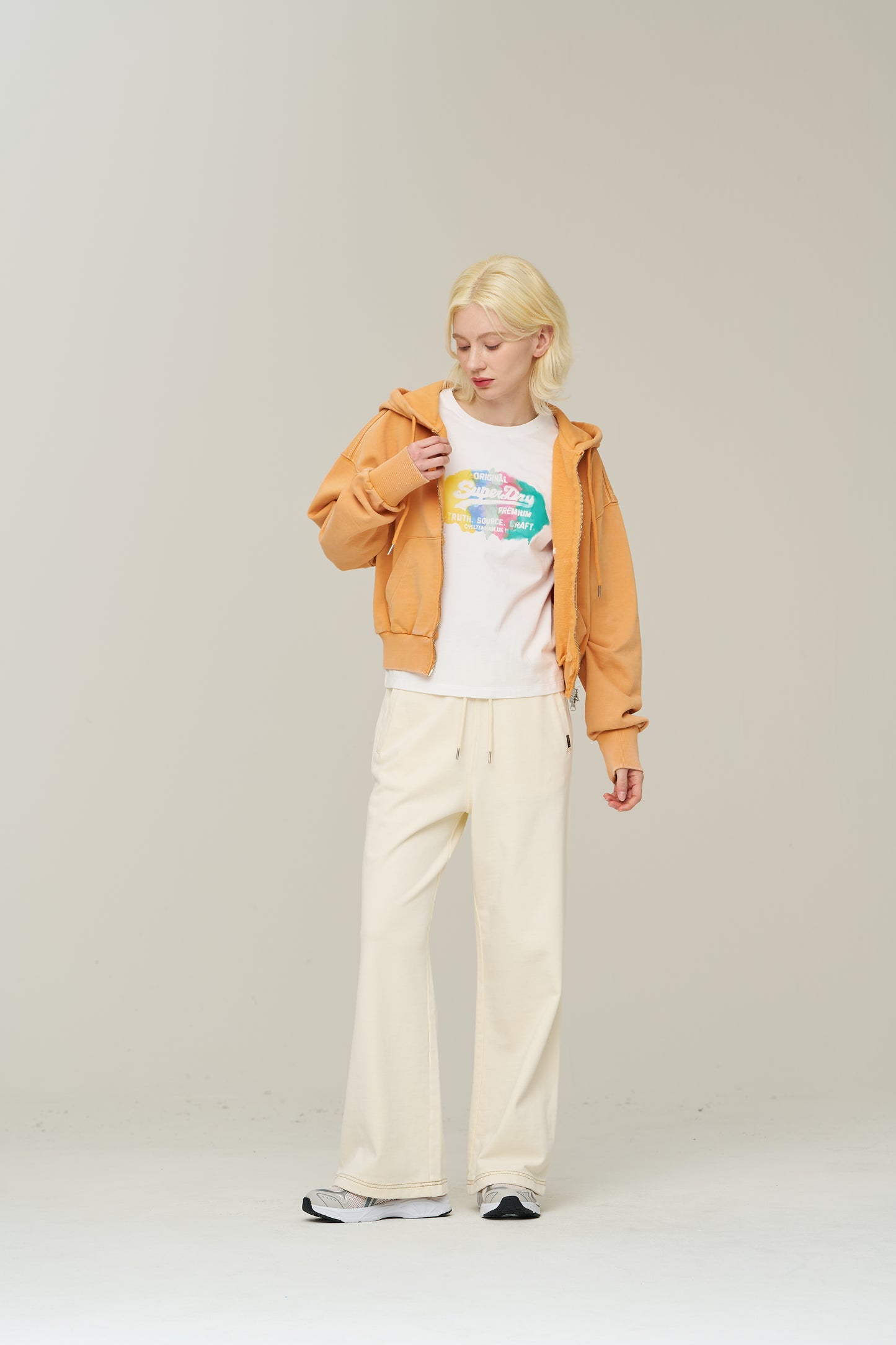 W Vintage Washed Crop Zip-Up Hoodies