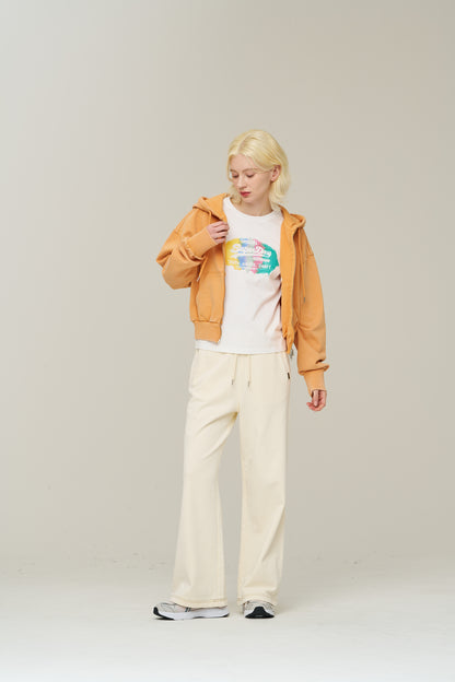 W Vintage Washed Crop Zip-Up Hoodies