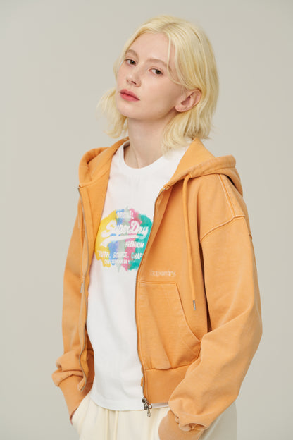 W Vintage Washed Crop Zip-Up Hoodies