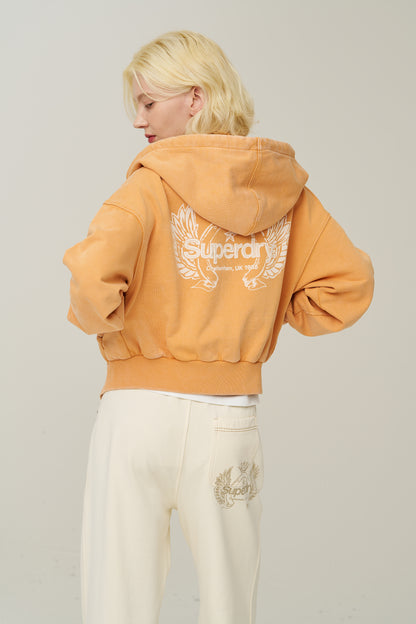 W Vintage Washed Crop Zip-Up Hoodies