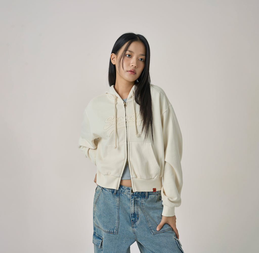 W Vintage Applique Zip Up Hoodie