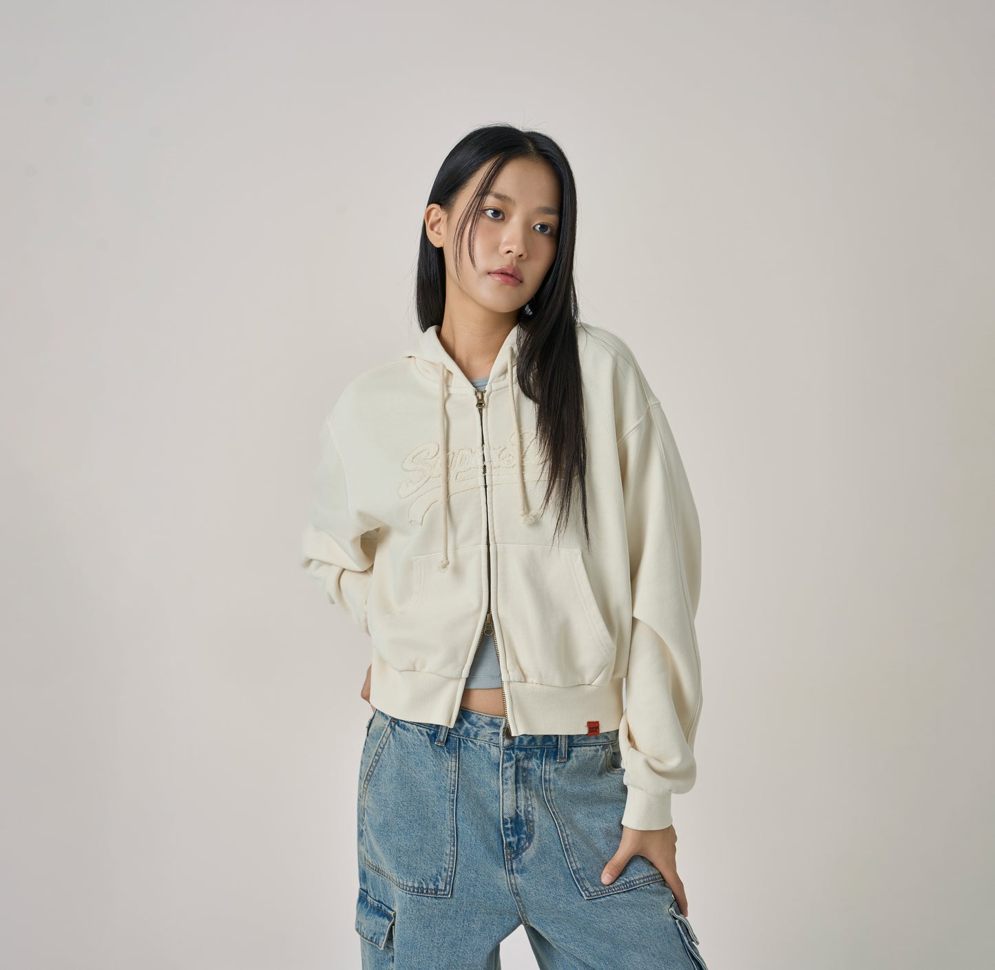 W Vintage Applique Zip Up Hoodie