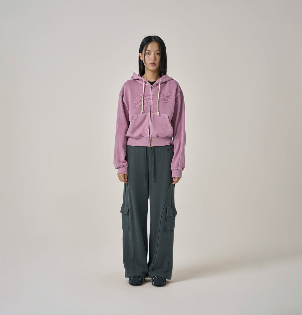 W Vintage Applique Zip Up Hoodie