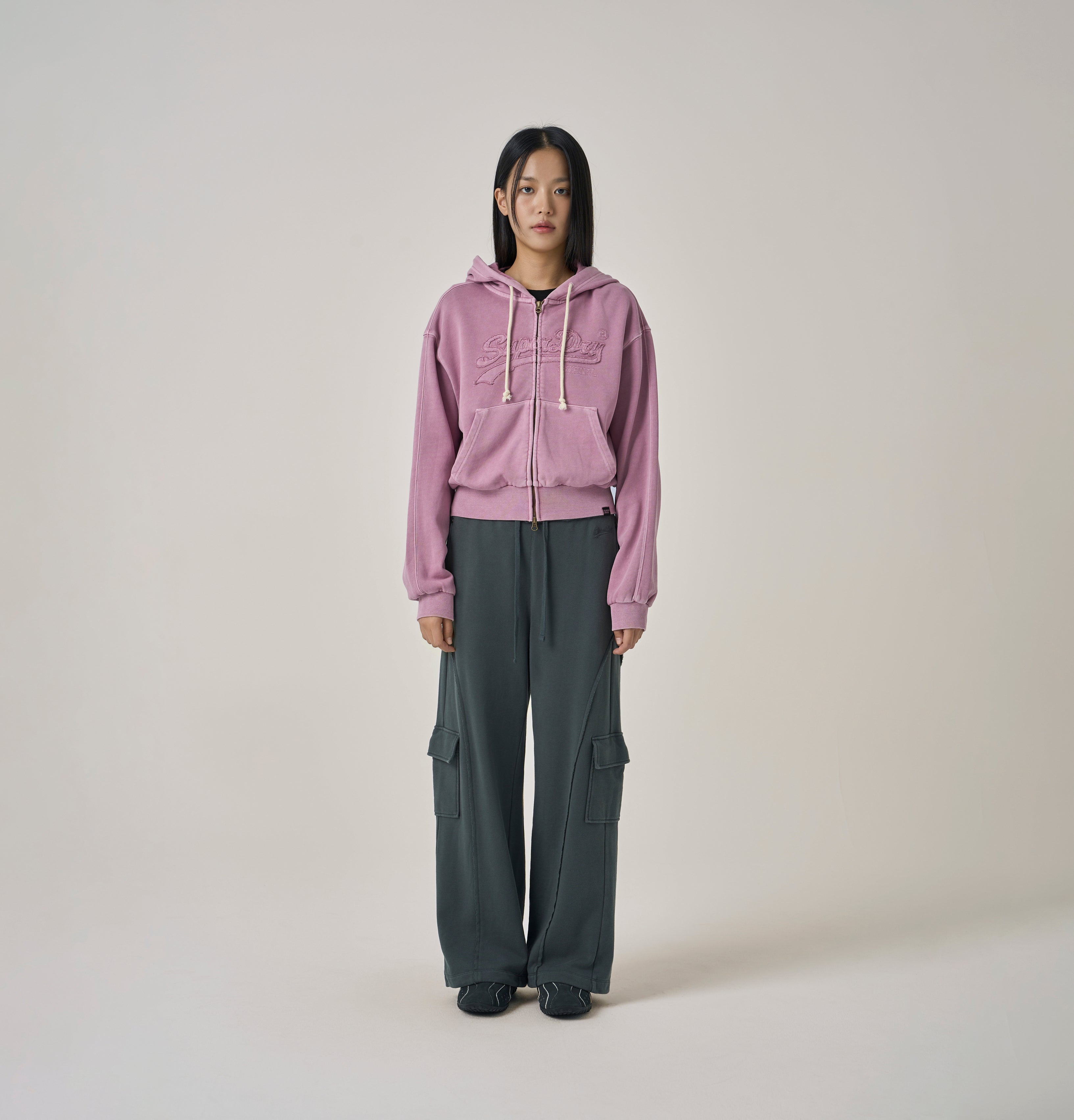 W Vintage Applique Zip Up Hoodie