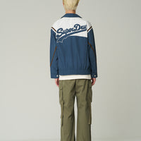 Nylon Color Block Flight Jacket - Dark Blue