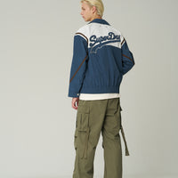 Nylon Color Block Flight Jacket - Dark Blue