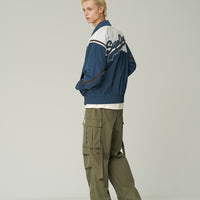 Nylon Color Block Flight Jacket - Dark Blue