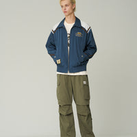 Nylon Color Block Flight Jacket - Dark Blue