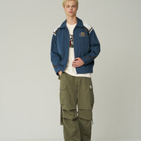 Nylon Color Block Flight Jacket - Dark Blue