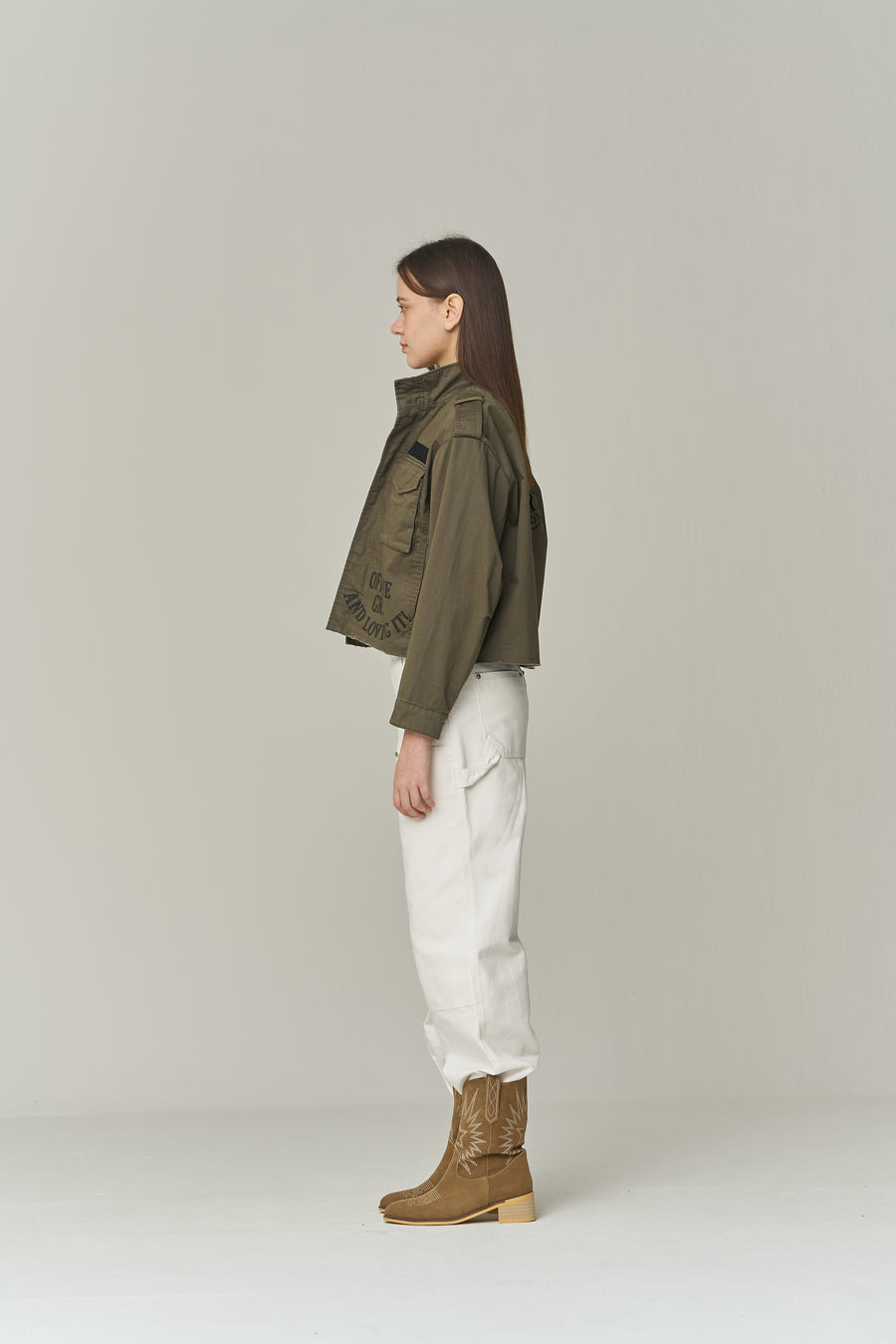 W Military Crop-Semi Over Jacket - Khaki