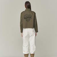 W Military Crop-Semi Over Jacket - Khaki