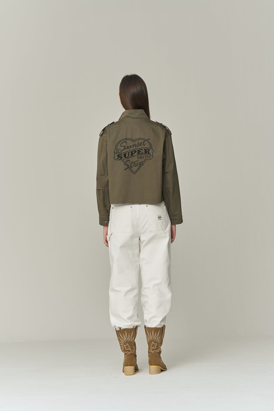 W Military Crop-Semi Over Jacket - Khaki