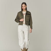 W Military Crop-Semi Over Jacket - Khaki