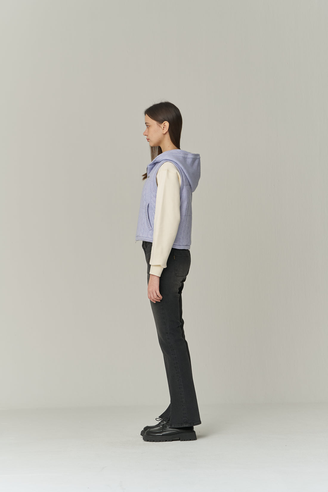 W Knit Padding Vest - L/Blue