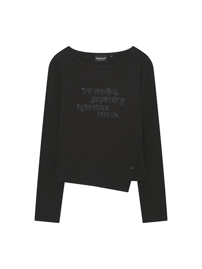 W Side Button Script Ls T-Shirt