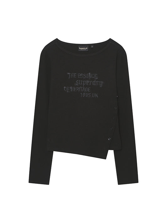 W Side Button Script Ls T-Shirt
