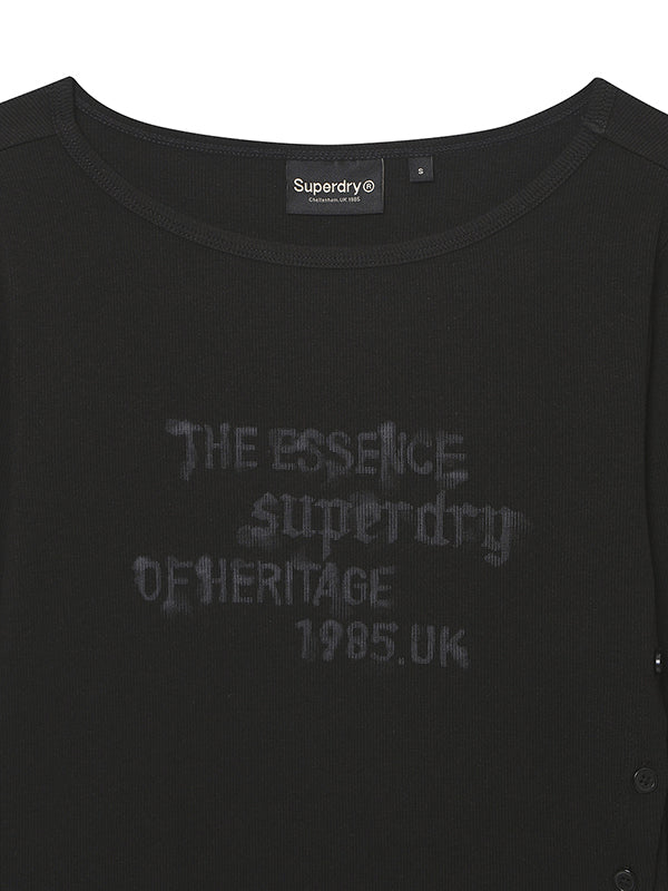 W Side Button Script Ls T-Shirt