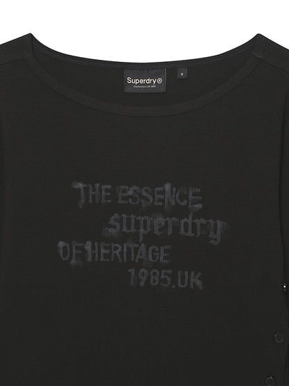 W Side Button Script Ls T-Shirt