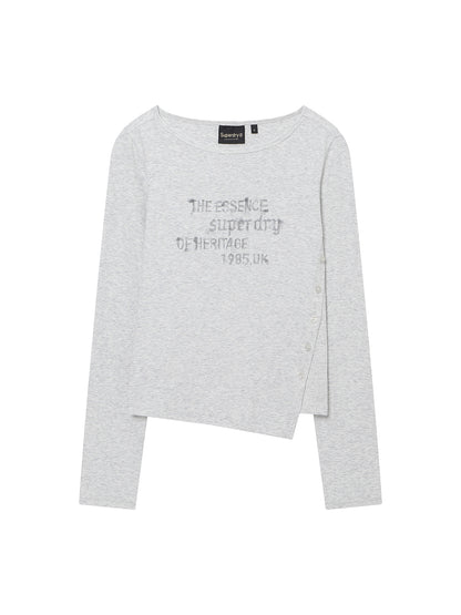 W Side Button Script Ls T-Shirt