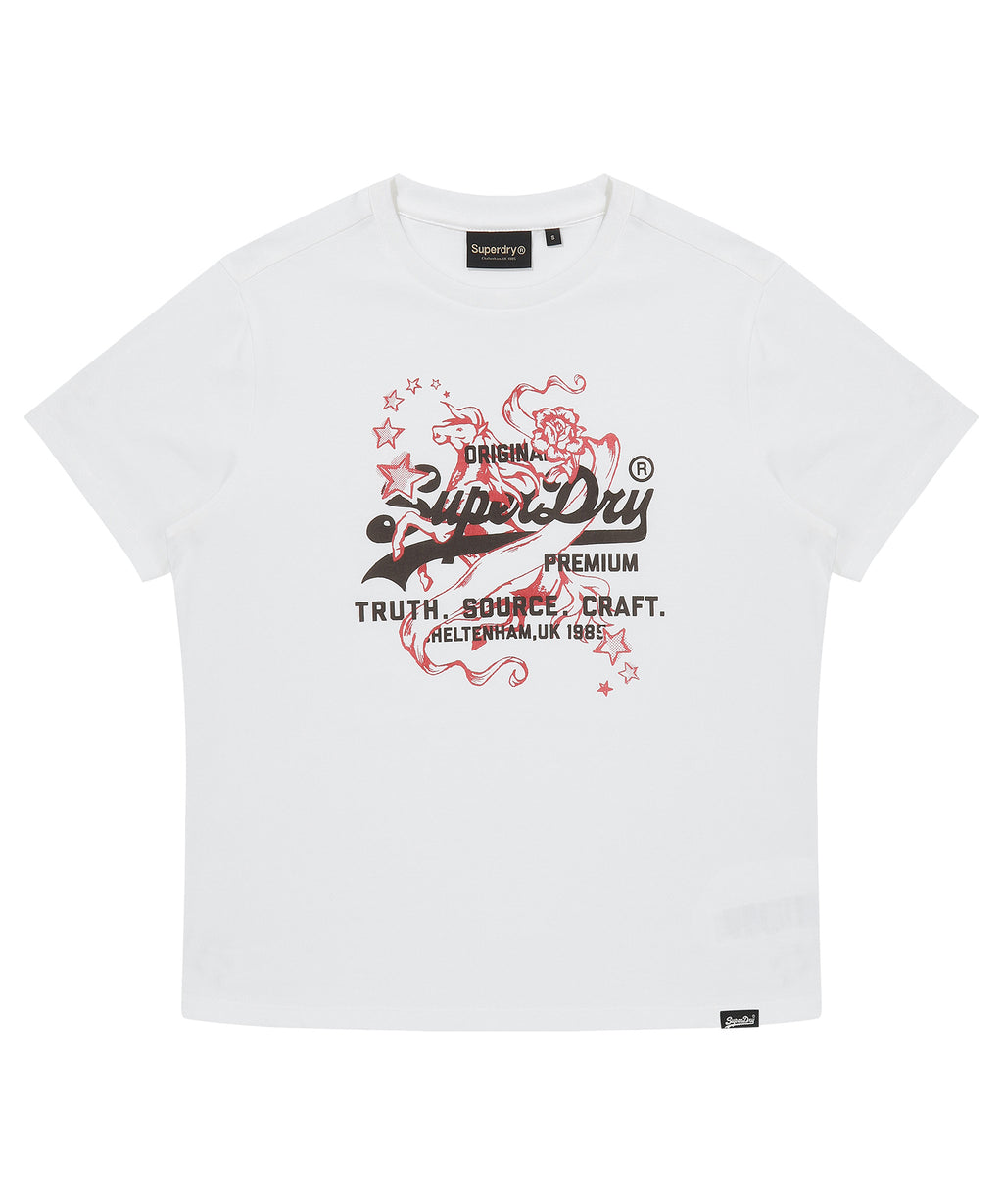 W Cny Logo T-Shirt - Vintage logo and horse motif graphic on the front
