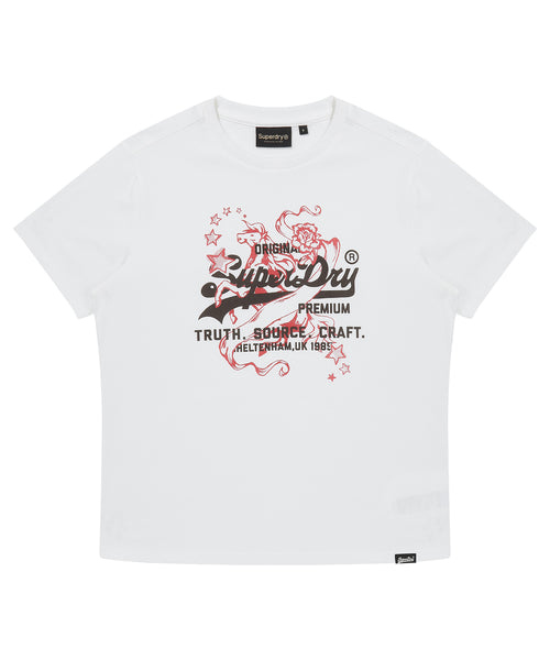 W Cny Logo T-Shirt - Vintage logo and horse motif graphic on the front