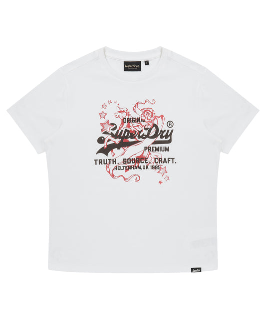 W Cny Logo T-Shirt - Vintage logo and horse motif graphic on the front