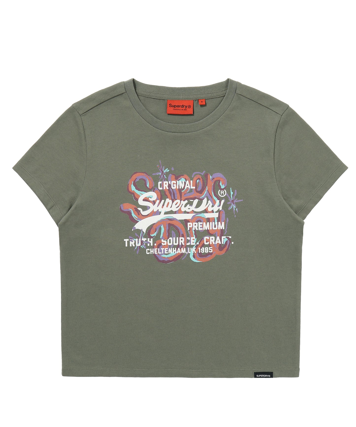 W Vintage Art Crop T-Shirt - Khaki