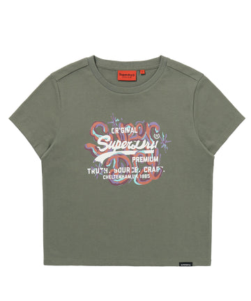 W Vintage Art Crop T-Shirt - Khaki